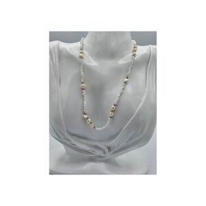 Oshena Beaded Pearl Necklace Womens OS White Gold New Coastal Boho Dainty